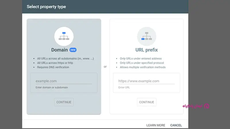 افزودن Property (دامنه یا URL)