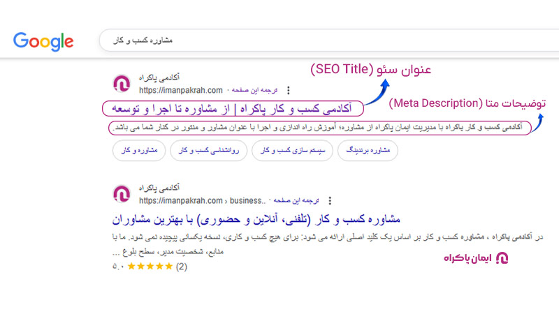 عنوان سئو و توضیحات متا برای سئو داخلی