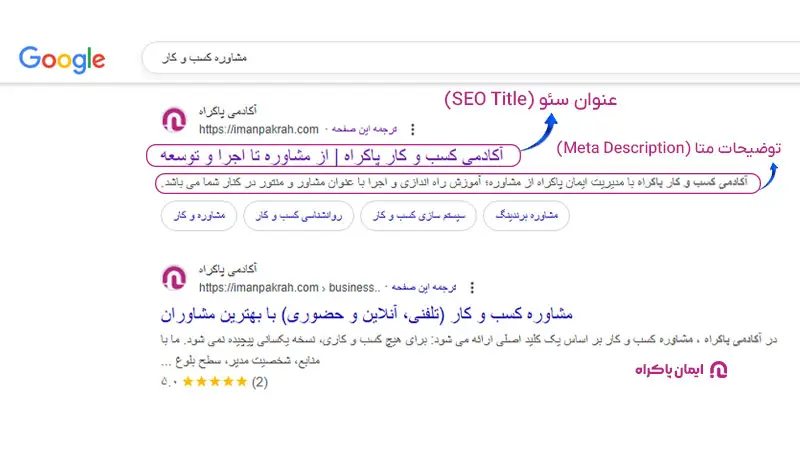 عنوان سئو و توضیحات متا برای سئو داخلی