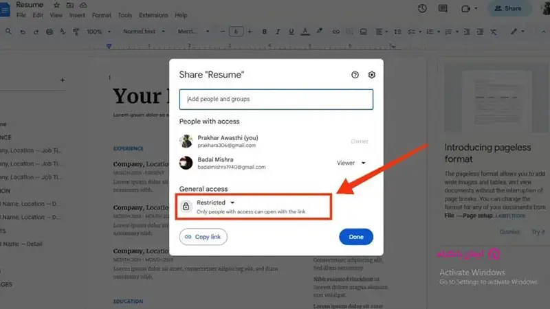 اشتراکگذاری با مشتری در گوگل داکس