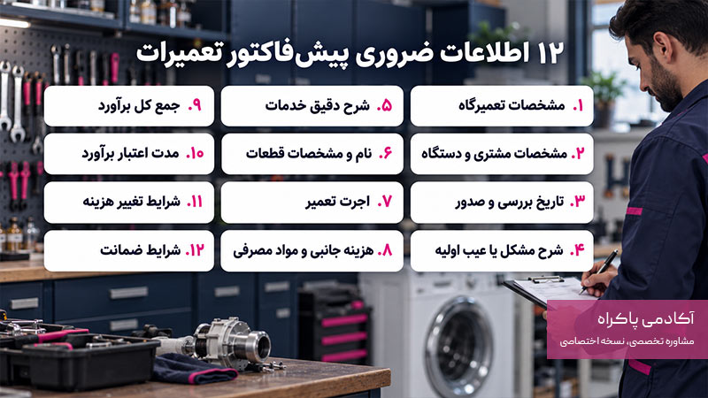 یک پیش فاکتور تعمیرات باید شامل چه اطلاعاتی باشد؟
