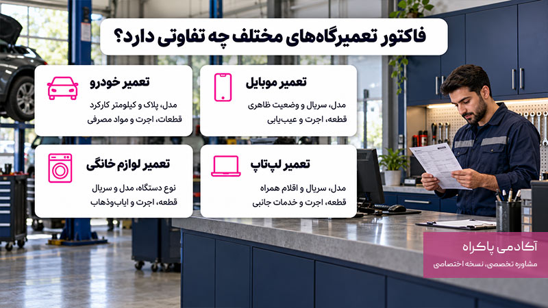 فاکتور تعمیرگا‌های مختلف چه تفاوتی دارند؟